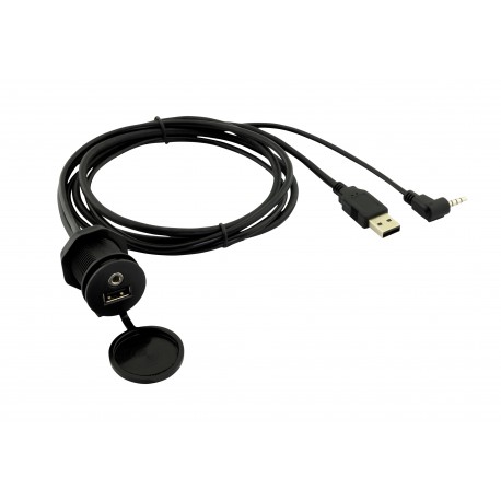 USB & 3.5mm A/V AUX 3-Foot Extension Cable with Waterproof Cap